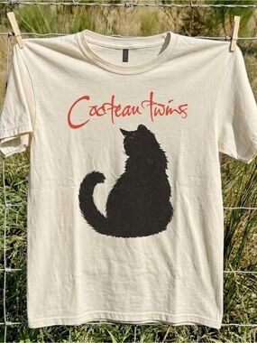 NWT Gildan Cream Tee with Black Cat Silhouette and Script oversized unisex
